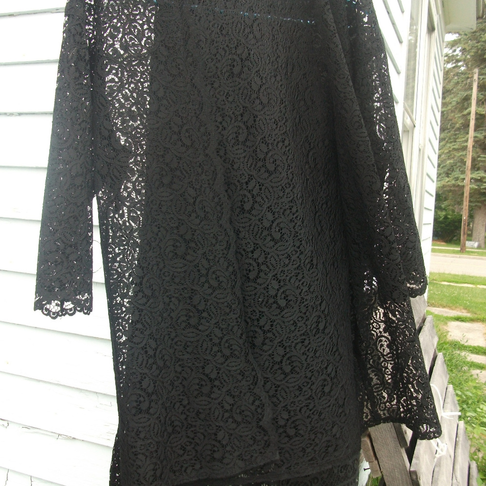 WOMENS 12 M/L BLACK FULLY LACE TOP Lined PANTS Set